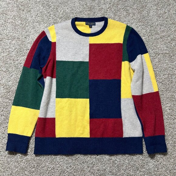 Brooks Brothers Mens Sz L English Lambswool Multicolor Patchwork Sweater - Picture 2 of 9